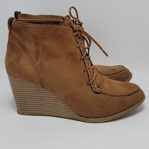 Nautica Martingale Womens Brown Suede Leather Lace Up Wedge Booties Size 10